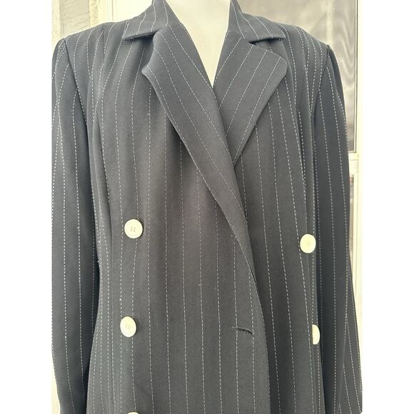 Vtg 90s Pin Stripe Power Suit Secretary Double Breasted Blazer Coat Dress Sz 10 - Picture 12 of 16